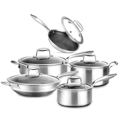 NutriChef 8in Nonstick Tri Ply Stainless Steel Kitchen Cookware Pan w/Lid & NutriChef 8 Piece Nonstick Stainless Steel Kitchen Cookware Pan Set w/Lids