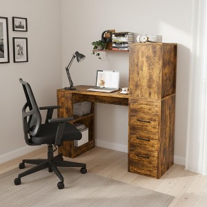 Homy Casa Desk with 4-in-1 Socket, 3 Drawers & 4-Tier Storage Shelves - 1 of 4