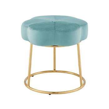 Seraphina Glam Velvet and Metal Flower Accent Vanity Stool Ottoman Teal - Linon