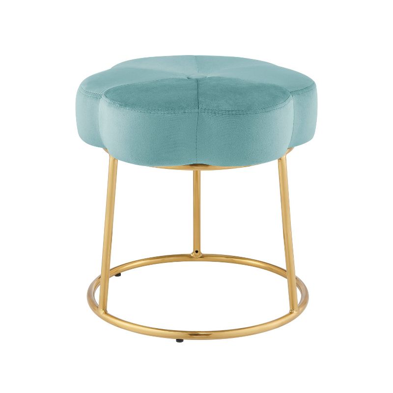 Seraphina Glam Velvet and Metal Flower Accent Vanity Stool Ottoman Teal - Linon, 1 of 11