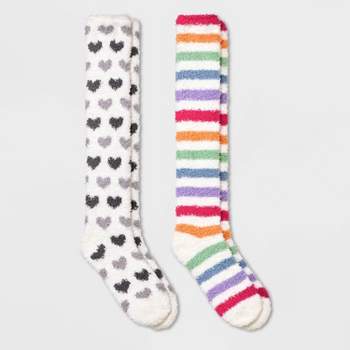 Women's Hearts & Striped 2pk Cozy Knee High Socks - Assorted Colors 4-10