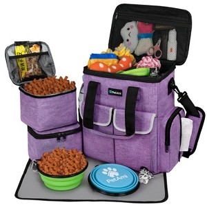 PetAmi Dog Travel Bag, Pet Supplies Accessories Organizer, Traveling Camping Weekend Essentials Kit, Food Container Collapsible Bowls - 1 of 4