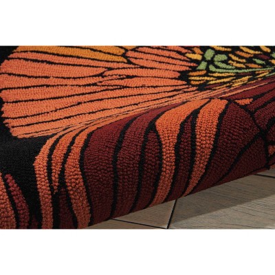 Handmade Black Synthetic Rectangular Hooked Rug