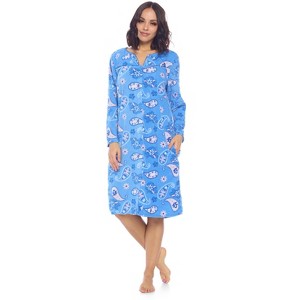 Casual Nights Women's Printed Fleece Snap-Front Lounger House Dress - 1 of 3
