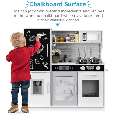 White Wooden Pretend Play Kitchen Set with Chalkboard