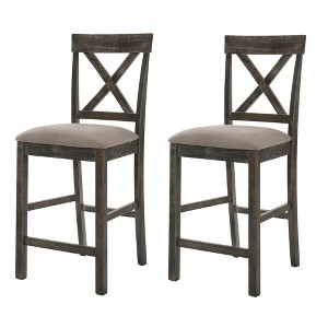 Linen Upholstered Counter Height Stools with Cross Back, Ideal for Kitchens and Bars (Set of 2) - 1 of 4