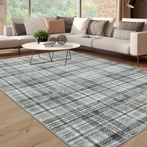 Modern Washable Rug Farmhouse Plaid Rug Tartan Throw Rugs Carpet 9 x12 Greenish Grey Target