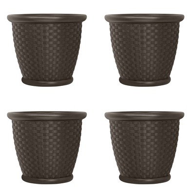 Suncast Sonora 22 Inch Resin Wicker Decorative Garden Flower Planter (4 Pack)