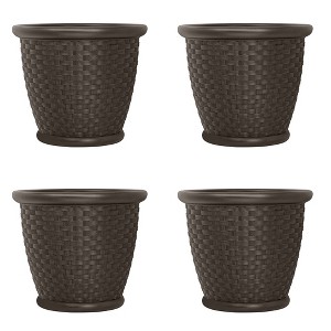 Suncast Sonora 22 Inch Resin Wicker Decorative Garden Flower Planter (4 Pack) - 1 of 3