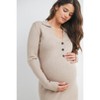 Hello Miz Women's Long Sleeve Ribbed Collared V Neck Maternity Midi Dress - 4 of 4