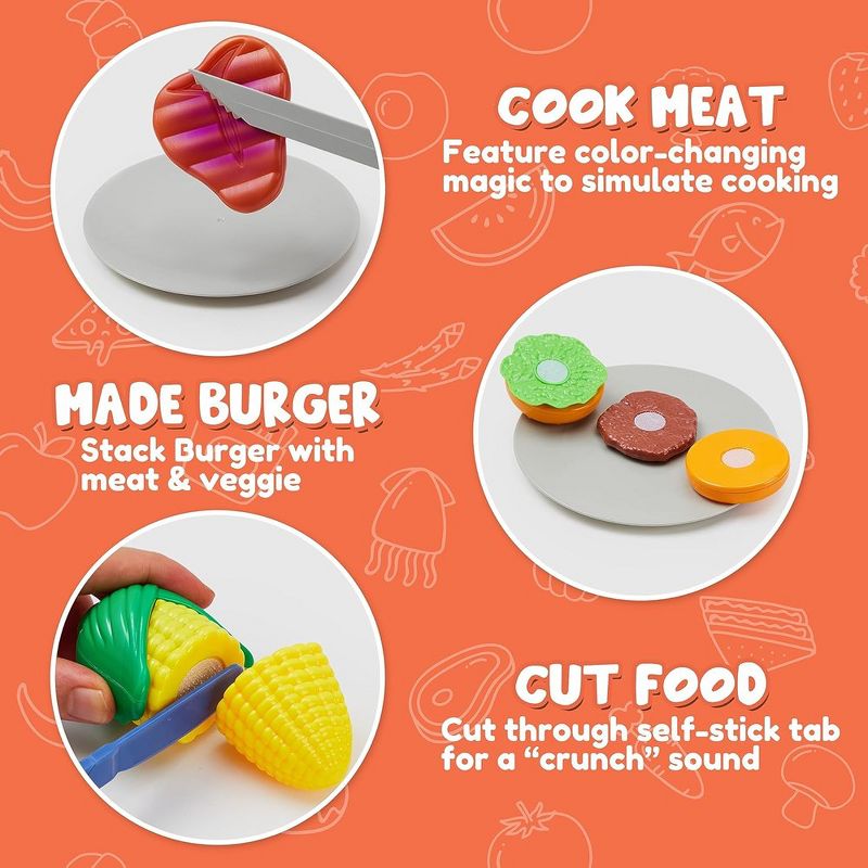 Syncfun Extra Large 2-Layer BBQ Grill Playset with Pretend Smoke, Sound & Color-Changing Food, Kitchen Toy Set,Pretend BBQ Grill Toy Set for Kids, 5 of 9