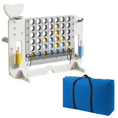 JUJABU 4-to-Score Giant Game Set with Mesh Bag, Jumbo Connect 4, Basketball Hoop, Ring Toss & Golf, Adjustable Height for Indoor/Outdoor