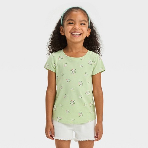 Toddler Girls' Floral Short Sleeve T-Shirt - Cat & Jack™ Green 4T