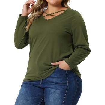 Agnes Orinda Women' S Plus Size 3/4 Sleeve V Neck Stripe Boho Knit Casual  Blouse Green 3x : Target