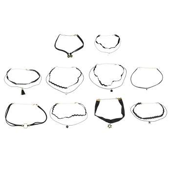 Crystal Faux Pearl & Ribbon Choker Necklace Set 5pc - Wild Fable™  Black/silver : Target