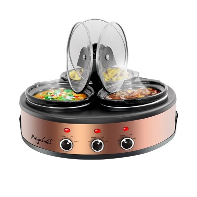 BELLA Triple Slow Cooker And Server Warmer 1.5 qt. 3-Dishes Buffet With  Lids.