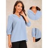 Allegra K Women's 3/4 Sleeve Ruched V Neck Casual Collar Relaxed Blouse - 2 of 4