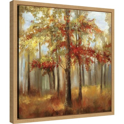 Soft Light Trees Landscape Canvas Print with Natural Frame