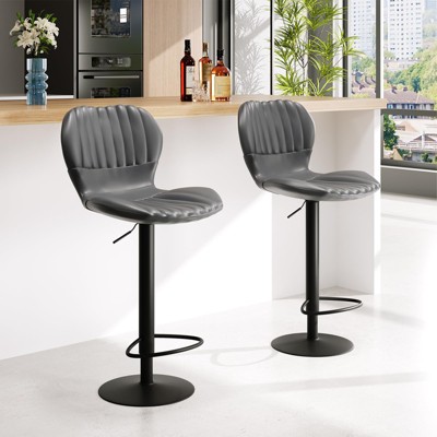 Modern Bar Stools Set of 4, Adjustable Counter Height Bar Stools with Backrest, PU Leather Breakfast Swivel Bar Chairs for Kitchen Island