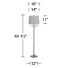 360 Lighting Modern Floor Lamp Standing 60 1/2" Tall Satin Steel Silver Crystal Basra Gray Softback Drum Shade for Living Room Bedroom Office House - 4 of 4