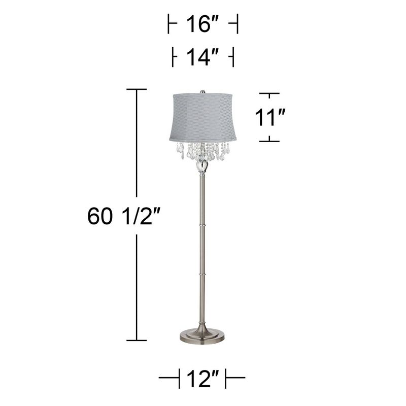 360 Lighting Modern Floor Lamp Standing 60 1/2" Tall Satin Steel Silver Crystal Basra Gray Softback Drum Shade for Living Room Bedroom Office House, 4 of 6