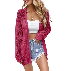 Women Crochet Lightweight Cardigan Cover Up Open Front Long Sleeve Summer Cardigans - 1 of 4