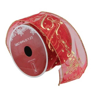 Northlight Cranberry Red and Gold "Merry Christmas" Wired Christmas Craft Ribbon 2.5" x 10 Yards - 1 of 3