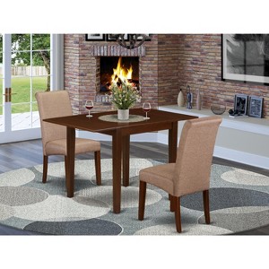 HomeStock Dining Room Table Set 3 Pc - Two Dining Chairs and a Dining Room Table - Mahogany Finish Solid wood - Brown Color Linen Fabric - 1 of 3