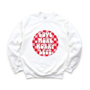 Simply Sage Market Women's Graphic Sweatshirt Love More Worry Less Checkered - 1 of 4