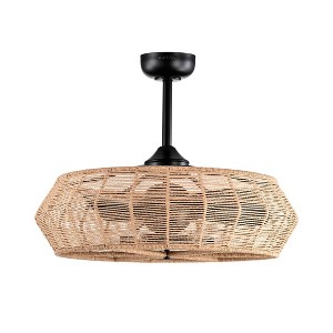 Warehouse Of Tiffany Akasha 28" Rattan Rope Fandelier 6 Light with Remote Control Beige - 1 of 2