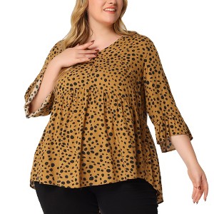 Agnes Orinda Women's Plus Size Babydoll Peplum High Low Hem V Neck 3/4 Sleeve Trendy Tops - 1 of 4