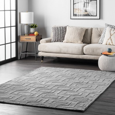 Handmade Hexagon Embossed 73'' Gray Wool Area Rug