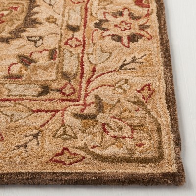 Hand Tufted Beige Wool Runner Rug with Ornate Floral Motifs