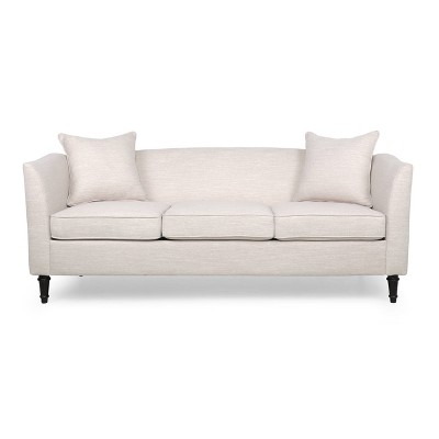 Fairburn Contemporary Pillow Back 3 Seater Sofa Beige/Espresso -  Christopher Knight Home