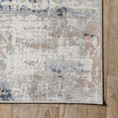 Aaliyah Blue Multicolor Abstract Washable Synthetic Area Rug 3' x 5'