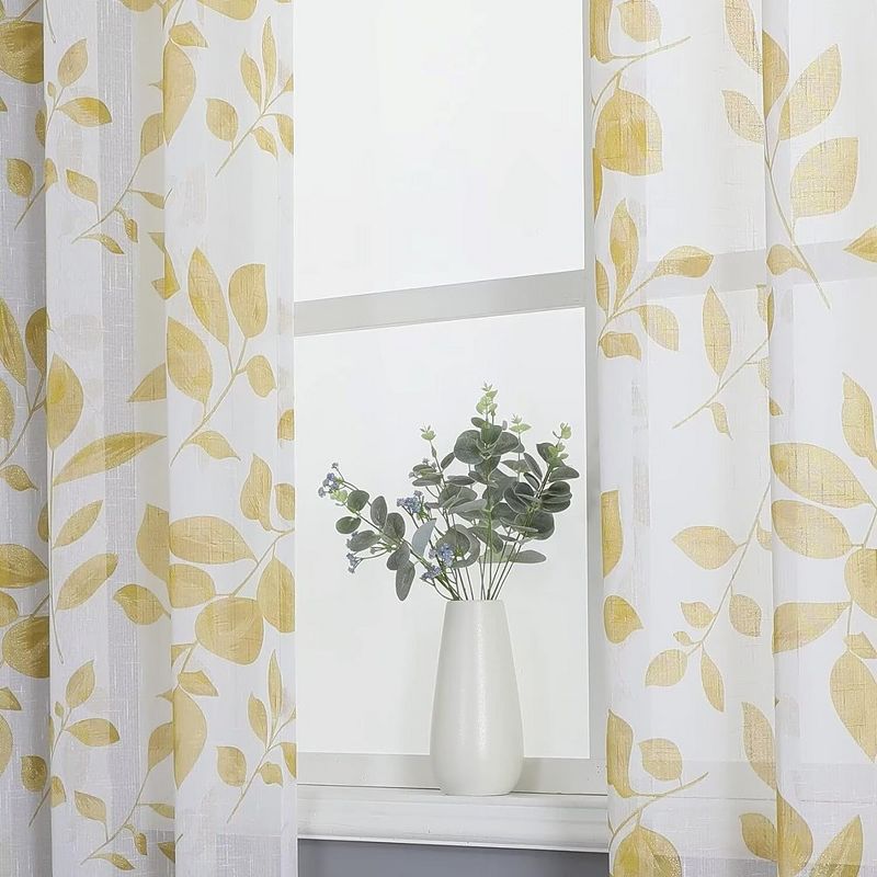 Sheer Curtains for Bedroom Dots Jacquard Voile Curtains Linen Textured Sheer Panels, 2 of 9