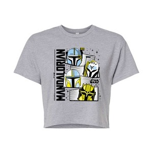 Women's - Star Wars - The Mandalorian Mando Helmet Grid Cropped Graphic T-Shirt - 1 of 4