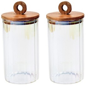 Sharp Chef Glass Airtight  Electroplated Storage Jar with Wooden Acacia Lid, Glass Food Storage Jars, 37 oz / 1.1  L /  5 cups - 1 of 3