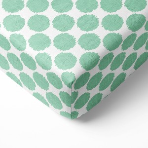 Bacati - Mint Dots Muslin 100 percent Cotton Universal Baby US Standard Crib or Toddler Bed Fitted Sheet - 1 of 4