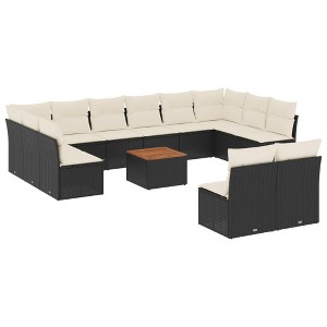 vidaXL 13 Piece Patio Sofa Set with Cushions Black Poly Rattan - Black and Cream - 1 of 4