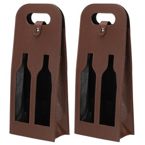 Unique Bargains Foldable Reusable PU Leather 2 Bottle Wine Gift Bag for Party 2 Pcs - 1 of 3