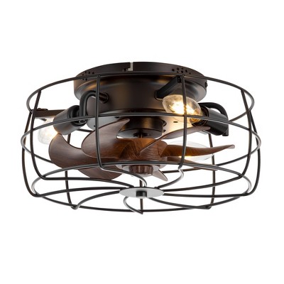 Airsurfer 12.5-inch 7-Blade Industrial Flush Mount Small Caged Ceiling Fan with Remote Light