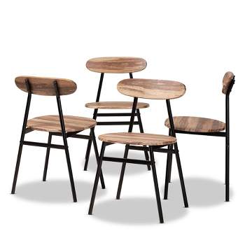4pc Sherwood Metal and Wood Dining Chair Set Black/Walnut Brown - Baxton Studio
