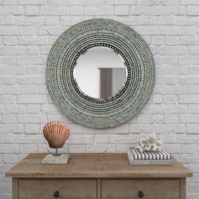 Coastal Charm Full-Length Oval Wood & Shell Wall Mirror