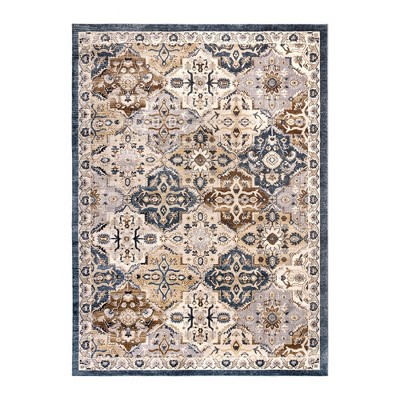Gertmenian Herne Merrick Blue Traditional Medallion Tile Blue Ivory Beige Indoor Area Rug