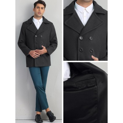 INSPIRE CHIC Men's Notched Collar Double-Breasted Formal Classic Peacoats Black Medium — фото 3