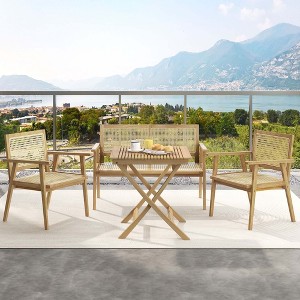 Costway Patio Bistro Table Chair Set with Natural Rattan Seat Indonesia Teak Wood Frame Space Saving - 1 of 4