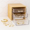 Bamboo Cotton Swab & Ball Organizer w/ 3 Acrylic Drawers, Lightweight Nonslip Bathroom Storage Box for Q-Tips, Cotton Balls & Personal Care Essentials - 2 of 3