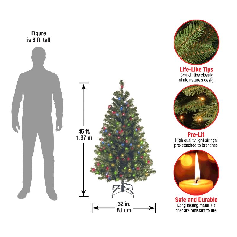National Tree Company 4.5 ft Pre-Lit Artificial Full Christmas Tree, Green, North Valley Spruce, Multicolor Lights, Includes Stand, 5 of 7