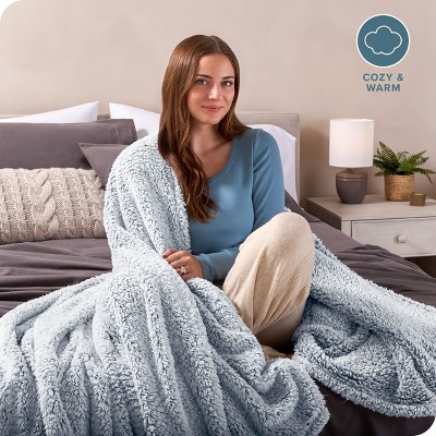 Dusty Blue Full/Queen Faux Shearling Sherpa Bed Blanket